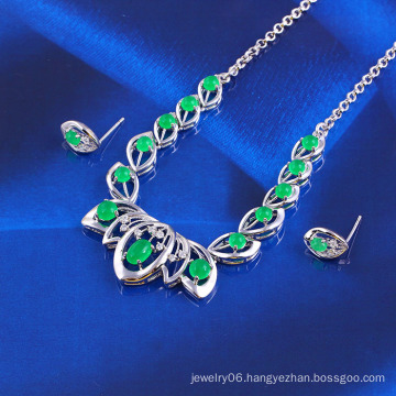 Valentine′s Gift Silver Color Malay Jade Jewelry Set (61393)